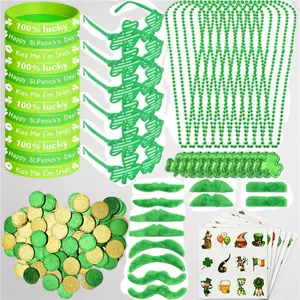 174 Pcs St. Patrick's Day Party Favors Kit - Includes Shamrock Necklaces, Green Sunglasses, Gold Coins, Bracelets, Temporary Tattoos & Mustaches for Kids Classroom Supplies