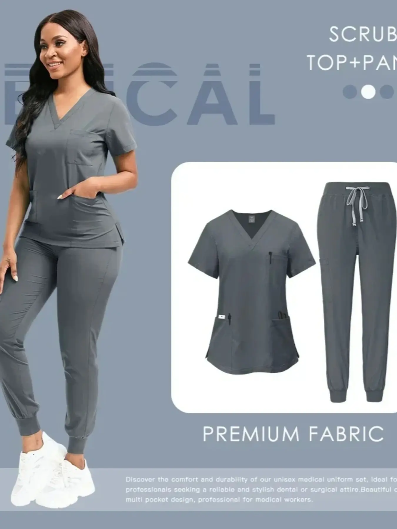 Clinical Work Tops Fitted Breathable Cotton Blend Matching Pants Medical Scrub Sets Available for Nurse & Surgery Tech Workwear Uniforms Womenswear