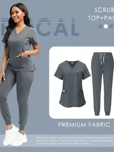 Clinical Work Tops Breathable Cotton Blend Matching Pants Available for Nurse & Surgery Tech Workwear Uniforms