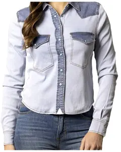 Kimes Ranch Women's Rayna Two-Toned Long Sleeve Cropped Snap Denim Western Shirt - Wto0000055