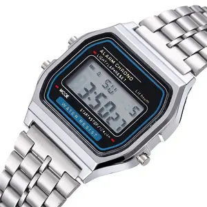 Luxury Men's 22cm Rectangular Stainless Steel LED Digital Wristwatch - Digital Dial with LED Calendar, Simple Business Look, Casual Trendy & Modern Fashionable Stylish Stainless Steel Watch for Business Use (Gold, Silver), Casual Trendy Wristwatch