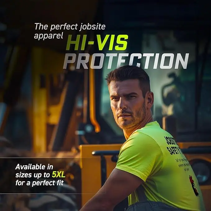Jobsite Safety - Hi Visibility Safety Yellow Work T-Shirt Jersey Menswear For Blue Collar Workers Funny, Sarcastic | Graphic Tees Apparel Short sleeve