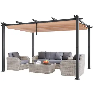 VEVOR 10'x13' Outdoor Retractable Pergola with Canopy, Aluminum Pergola with Retractable Canopy, Modern Pergola with Sun Shade Canopy for Patios, Gardens, Decks, Backyards (Beige)