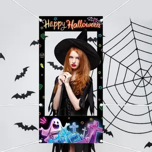 Halloween Photo Prop, 1 Count Ghost Pattern Spooky Photo Frame, Halloween Party Decoration, Party Supplies for Home Party