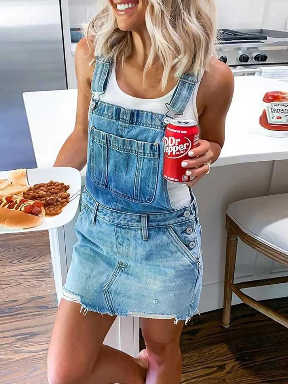Women's Denim Skirt, Overall Skirt, Slim-Fitting Camisole Skirt, Dress