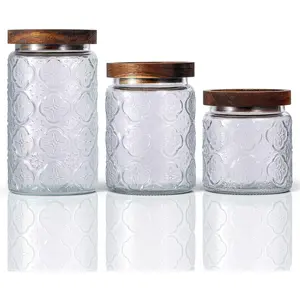 3Pcs 17/24/34 oz Glass Jar with Airtight Lid, Vintage Food Storage Containers Set Food Jars Canisters for Kitchen Counter Pantry, Sugar, Flour, Candy, Tea, Coffee Beans, Oats, Grain Bin, Pasta