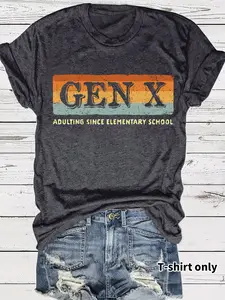 Women's Summer Casual Fitted Round Neck Short Sleeve T-Shirt, Comfortable Breathable Print Fashion Top, Available in S-Xxl Sizes