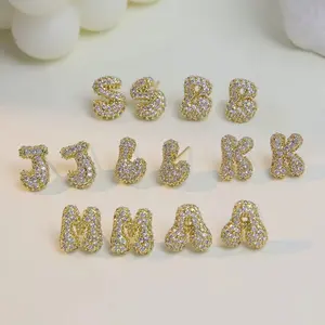 Gold Cubic Zirconia Initial Letter Earrings - Personalized Jewelry for Women