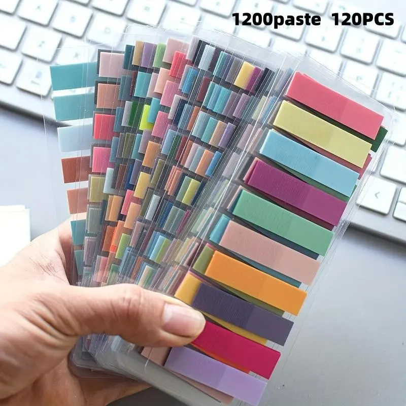 Mokadi (1200 Pieces Per Set) Vintage Colors Pet Transparent Sticky Notes, Index Labels, Index Tabs, Colorful Remarks Tags, Classification Labels, Office Supplies