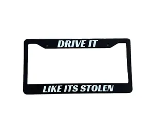 Custom Frames - Black License Plate Holder with Bold Text Design