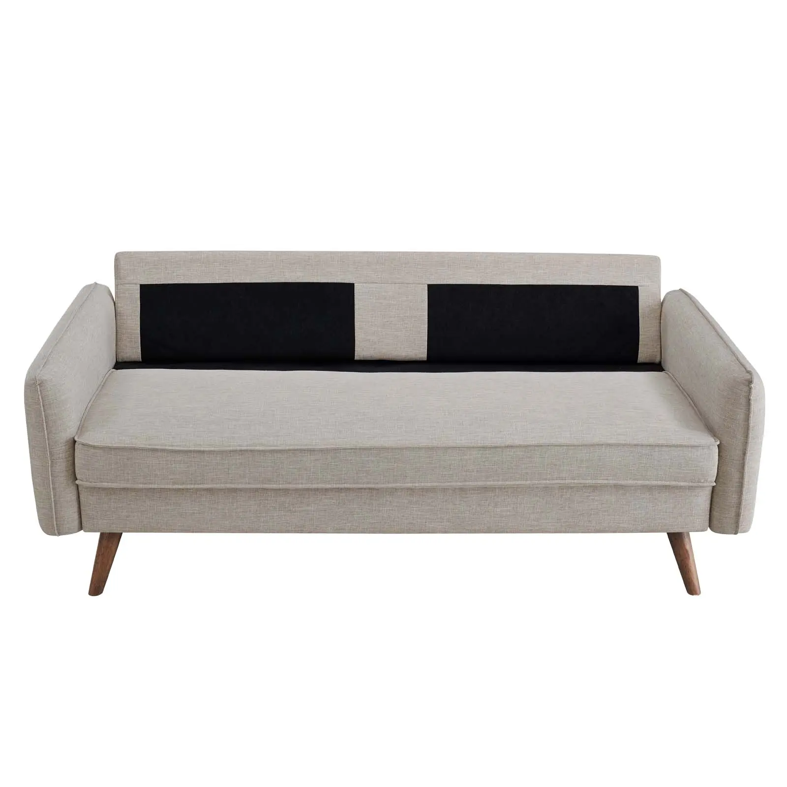 Modway Revive Beige Upholstered Fabric Living Room Sofa - One Size Home Furniture with Cushion, Splayed Wood Legs, Tailored Profile, Stylish Design for Lounge Use
