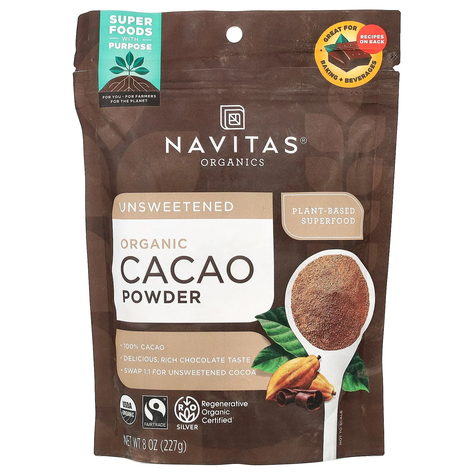 Navitas Organics Organic Cacao Powder, Unsweetened, 8 oz (227 g)