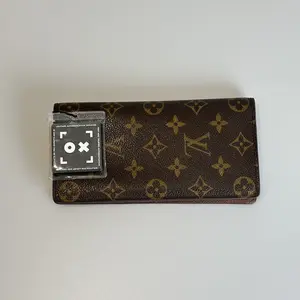Pre-owned Louis Vuitton Coated Canvas With Calfskin Small Leather Good Brazza Brown Monogram Long Wallet 57471967