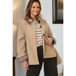 Parchment Plaid Liner Patchwork Single Breasted Trench Coat