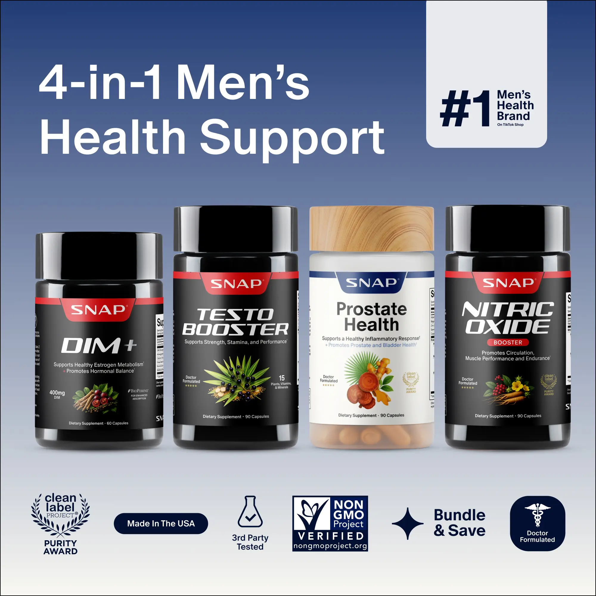 Ultimate Men's Health Bundle - DIM+ + Testo Booster + Prostate Health + Nitric Oxide Booster - Estrogen Balance & Testosterone Support - DIM, D-Aspartic Acid & Saw Palmetto - Blood Flow & Stamina Support - 3rd Party Tested