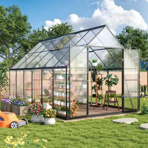 Aoxun 4x6 FT/12x8FTOutdoor Greenhouse,Sturdy Aluminum Frame, Polycarbonate Panels, Roof Vent, Ground Nails, Lockable Door,Quick Setup for Garden and Backyard, Black