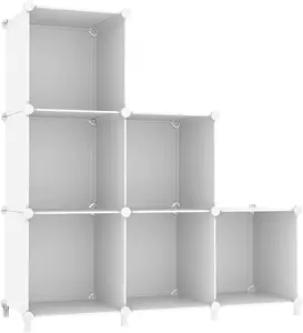 Cube Storage Organizer - 6 Cube Closet Organizers & Storage, DIY Stackable Plastic Clothes Organizer Shelving for Bedroom, White