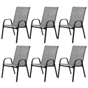 6-Piece Stackable Outdoor Garden Dining Chairs, All-Weather Textilene Fabric, Steel Frame Patio Seating for Backyard, Deck