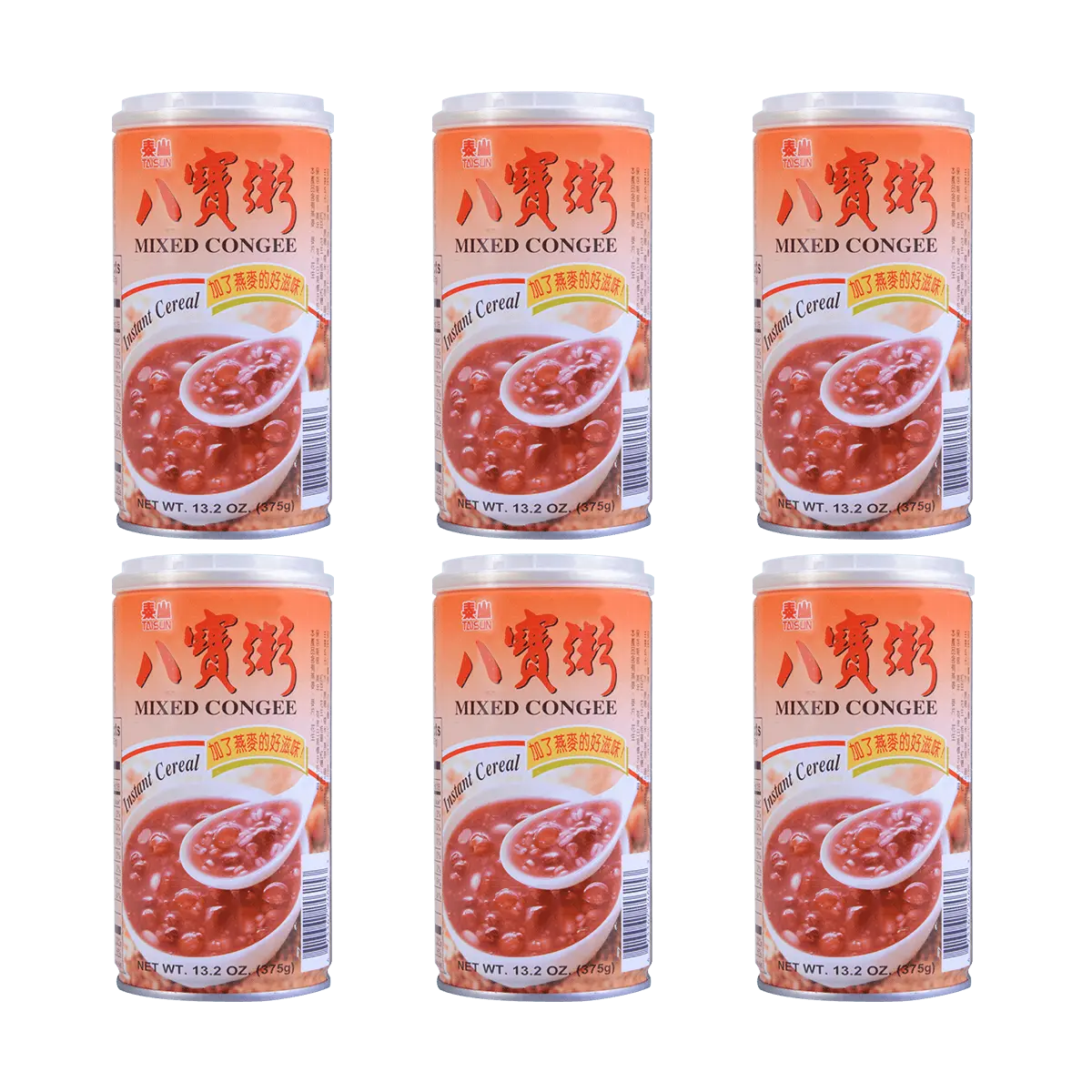 6 Cans TAISUN Ba Bao Porridge - Multigrain Mixed Congee Eight Treasure Congee  Instant Porridge Fast Food 13.22oz* 6 Can No Added