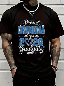 100% Cotton Proud Grandma Of A Class Of 2026 Graduate 26 Senior Grandma T-Shirt Women's Men's Graphic Tee Crew Neck summer vacation Tops
