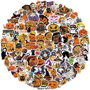 Decorative Sticker, 100pcs/set Halloween Cartoon Pumpkin Pattern Sticker, DIY Decals for Water Bottle Laptop Phone Case Scrapbooking Journal Making, Stickers Kit