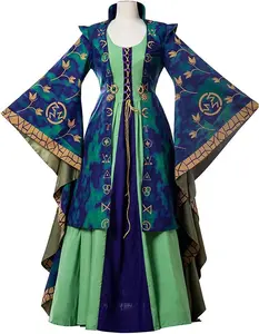 Women Winifred Sanderson Cosplay Costume Dress Green Witch Robe Dress Halloween Carnival Costumes