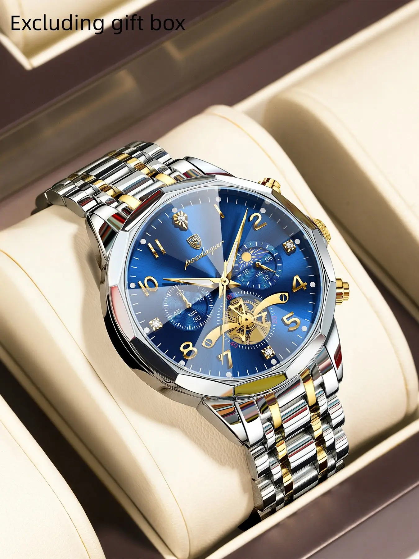 POEDAGAR Luxury Man Wristwatch Chronograph Waterproof Luminous Men Watch Stainless Steel High Quality Trendy Exquisite Watch Sport Men's Quartz Watches