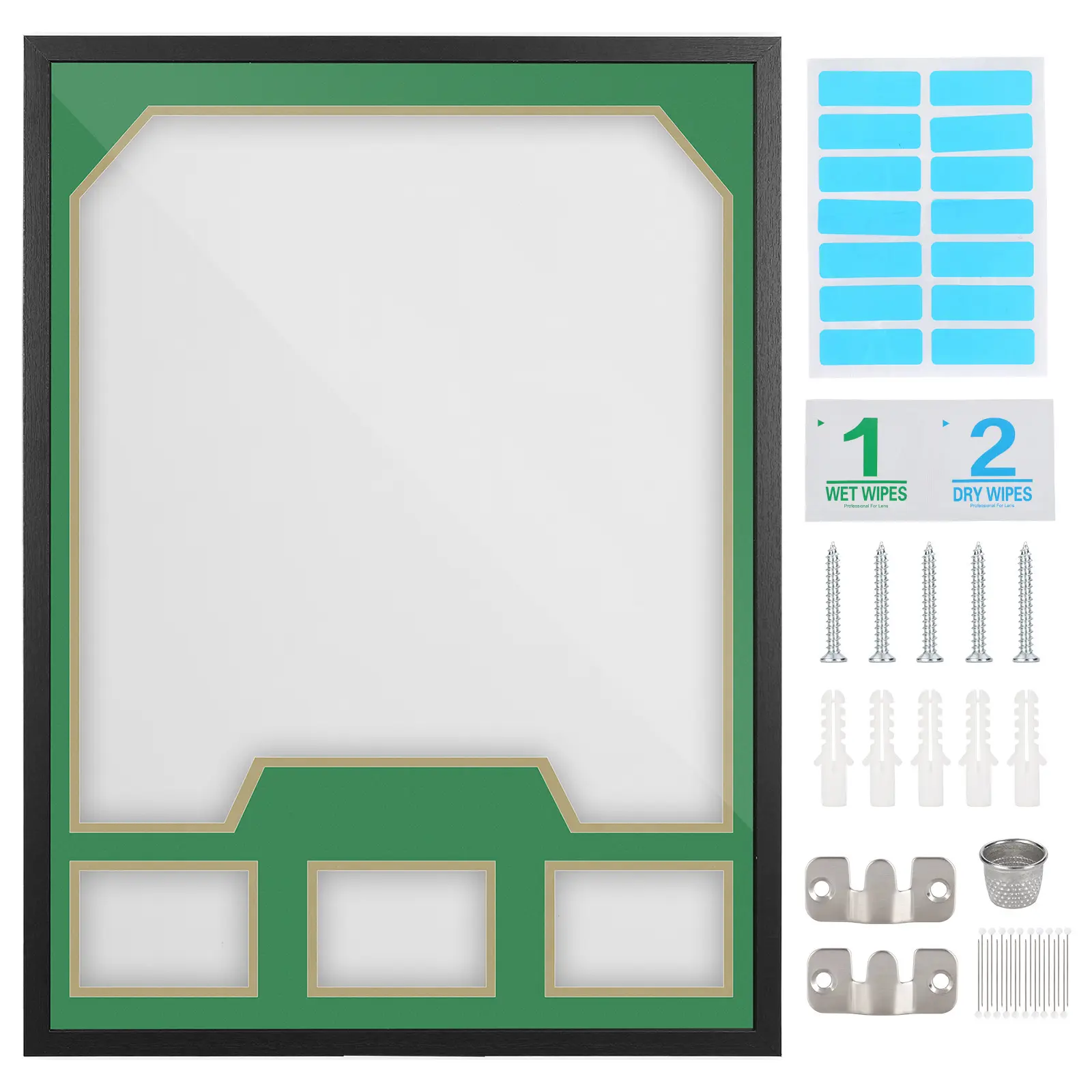 Jersey Display Frame with Angled Mat Opening and 3 Photo Slots - Cream Bottom Mat, 10 Top Colors
