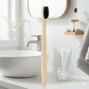Biodegradable Bamboo Toothbrush with Charcoal Bristles for Sensitive Gums, Medium Soft, Travel-Friendly, Zero Irritation, Sustainable Oral Care Kit for Adults & Kids, Deep Cleaning, Eco-Friendly Brush Set.