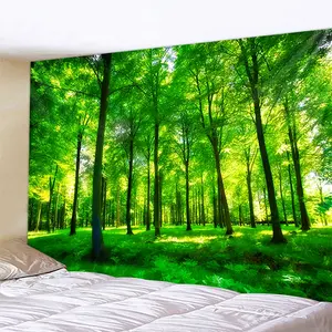 Extra Large Green Forest Scene Tapestry, Space Theme Woven Wall Decoration, Polyester Fiber, 90g, Comes with Installation Accessories, Suitable for Bedroom, Indoor Use, Photography and Live Streaming Background