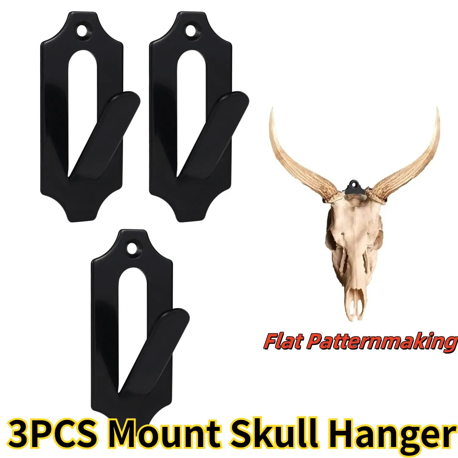 3-Pack Heavy-Duty Decorative Black Stainless Steel Skull Wall Mount Bracket Hangers (3.5x1.5in) - Durable Hook, Bolt-On, Easy Installation Kits Included, for Deer & Small Game, Indoor/Outdoor Tools & Hardware Accessories