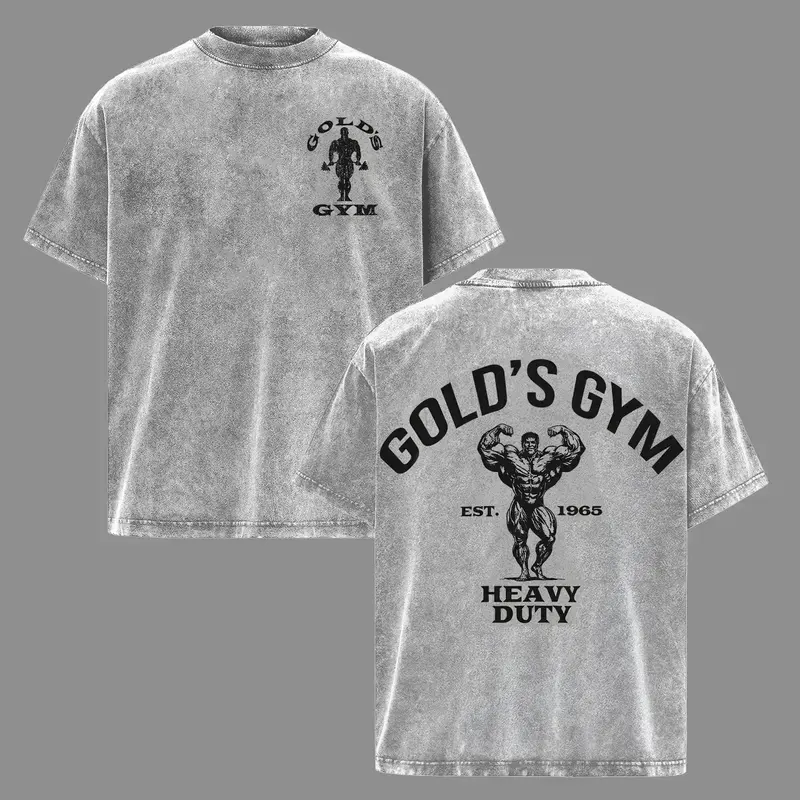 Men's Heavy Duty Gold's Gym Oversize Washed Crewneck T Shirt - Premium Mens Clothing, Workout Tops, Gym Apparel, Ideal Training Top, Casual Streetwear Shirt seamless collar breathable short sleeve t-shirt retro staind breathable casual top basic t-shirt