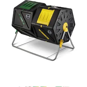 Miracle-Gro Large Dual Chamber Compost Tumbler Easy-Turn, Fast-Working System – All-Season, Heavy-Duty, High Volume Composter with 2 Sliding Doors 37 Gallon 140 Liter