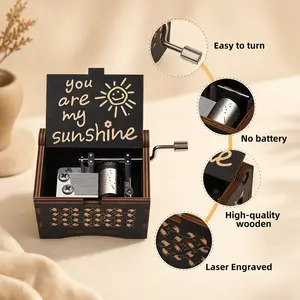 You are my sunshine music box hand crank music box wooden music box laser engraved music box vintage keepsake no battery needed romantic gift birthday anniversary wedding mothers day