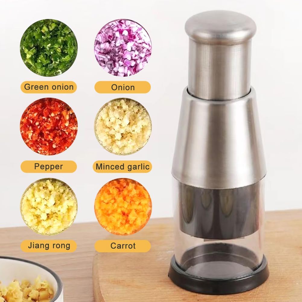 Manual Food Chopper, Compact Mini Dicer Stainless Steel Pressed Garlic Chopper, Functional Manual Garlic Press for Mincing Chopper Potato, Slicing Peppers and Onions