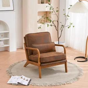 【Back to School】Karl home Accent Chair Mid-Century Modern Chair with Pillow Bronzing Cloth Lounge Arm Chair with Solid Wood Frame & Soft Cushion for Living Room, Bedroom, Belcony, Brown