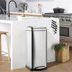 GARVEE 8 Gallon Step Trash Can, Square Fingerprint-Proof Garage Can with Soft-Close Lid for Kitchen Bathroom Bedroom Living Room Home Office Dorm, Foot Pedal Garbage Bin with Removable Inner Bucket, 30-Liter