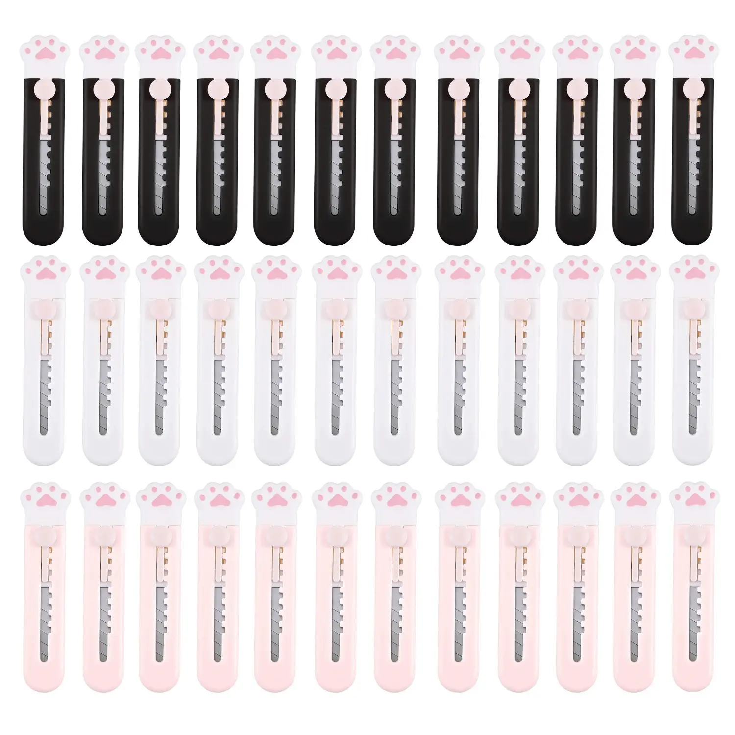 36Pcs Sturdy Plastic Retractable Box Cutters - Cute Paw Design Office Cutting Supply, Replaceable Blades, Portable Office Stationery for Envelope Opening, Paper Cutting, Small Colleague Gifts