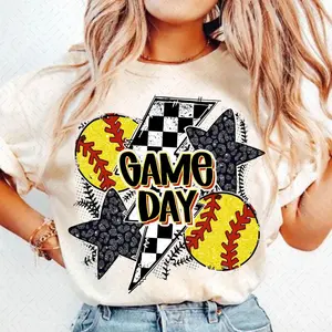 Softball Game Day T-Shirt, Retro Checkered Softball Tee, Softballmama, Softball Mom, Leopard Softball Coquette Tee