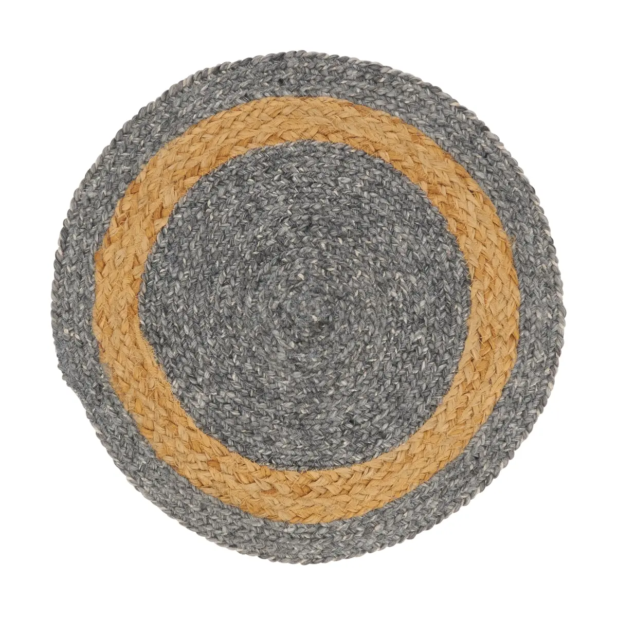 Saro Lifestyle 1415.GY15R 15 in. Rustic Everyday Jute Fiber Woven Braided Round Tableware Placemat, Grey - Set of 4, Spot Clean, Large Round Placemats & Coasters