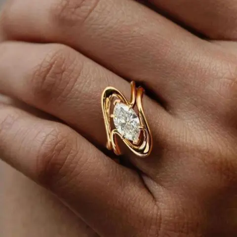 Gold Color Geometric Shaped Marquise Cut Ring with Marquise Synthetic Zircon, Perfect Birthday or Anniversary Gift, Ideal for Daily Wear and Date Night, Jewelry Gifts, Jewelry Rings