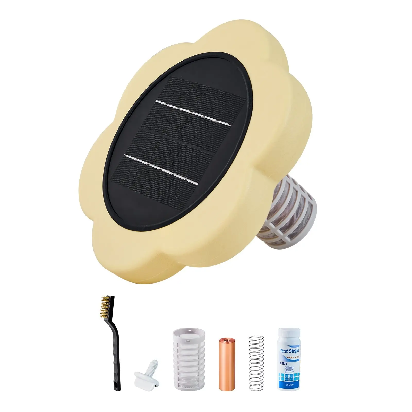 Solar Powered Pool Ionizer For Up To 45000 Gallons, Floating Automatic Water Cleaner And Purifier, Copper Anode System With Spring, Brush And Filter, Chlorine Free Water Treatment For Pools And Spas