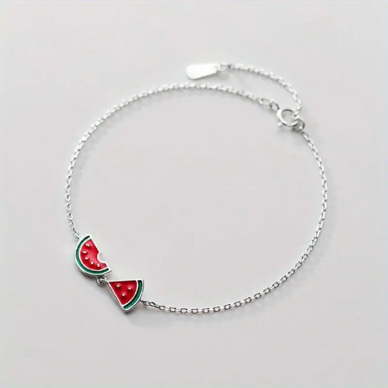 1pc Cute Watermelon Bracelet for - Summer Fruit-Shaped Jewelry, Silver Plated Zinc Alloy, Elegant & Sweet Design with Green & Red Watermelon Slices, Perfect for Weddings & Parties, Watermelon Themed Items bracelets for women bracelet stack
