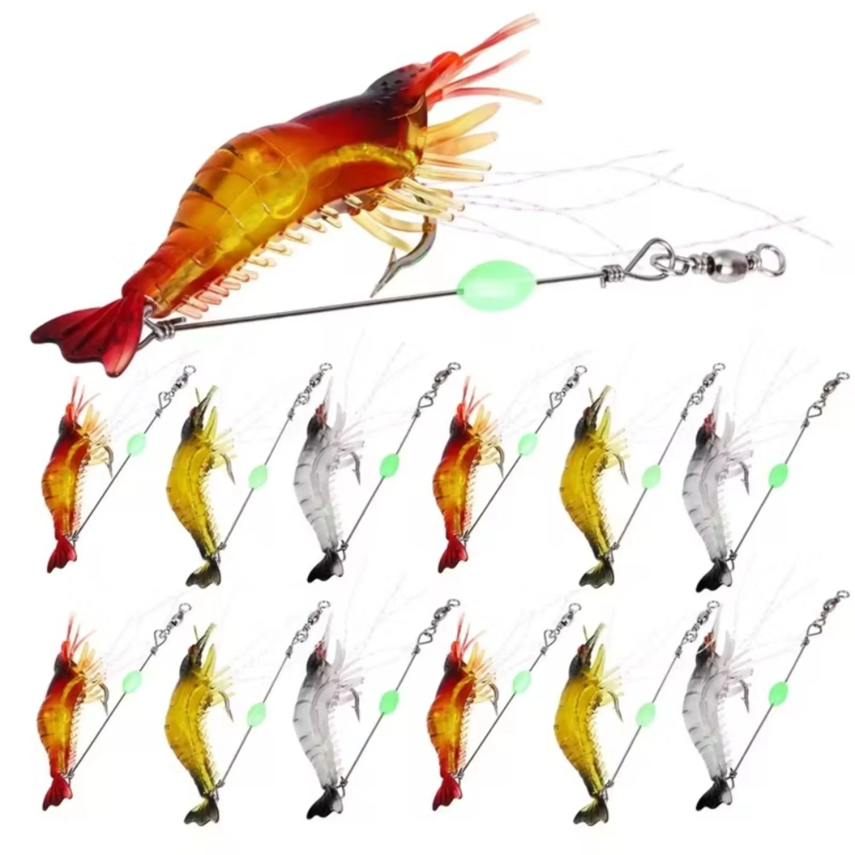 12 Pcs Realistic Soft Shrimp Lures Set,Soft Lures with Luminous Bait,Sharp Hooks for Freshwater Saltwater Fishing,Durable Fishing Tackle with Attractive Design,Father's Day Gift,Hand Tools Kits