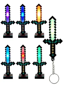 Diamond Glow sword keychain Model Mini Toy Weapon Pendant,2-in-1 Pixel LED Sword Light - 7 Color Changing, Rechargeable, Gaming Room Decor, Portable Keychain,Fidget Toy