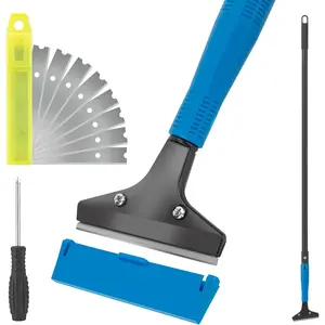 Floor Scraper Heavy Duty, 4" Wide Razor  Scraper Tool with 45.7" Long Handle, 10 count Extra Metal , Scraper for Cleaning Glass Wall Gum  Tile Glue Linoleum Sturdy Durable