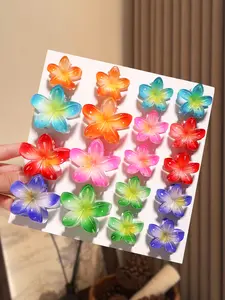 18pcs Bohemian Style Summer Sweet Flower Hair Claw suit, Big small size Women's Hair Grab Clip, Side Broken Hair Bangs Clip High ponytail hair bun dish hair grab clip, Flat Claw Clips