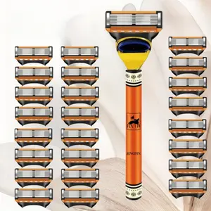 High Quality Men's Six Layer Safety Razor Set, Sharp Stainless Steel Blades, Replaceable Razors, Washable Shaving Tool