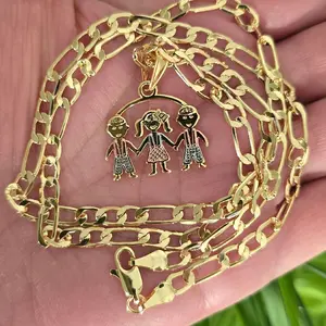 Alloy Necklace Chain with Pendant two Boys one Girl charms Daily Female Fashion Accessory, Adorable Charm Jewelry, Ideal Gift for Moms & Grandmas