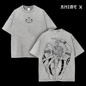 [FS] Retro Limited Vintage Ryomen Sukuna Signature - Jujutsu Kaisen Anime Double Printed  Washed Tee Unisex Oversize Anime Manga Lightweight Cotton T-Shirt Anime Fan Lover